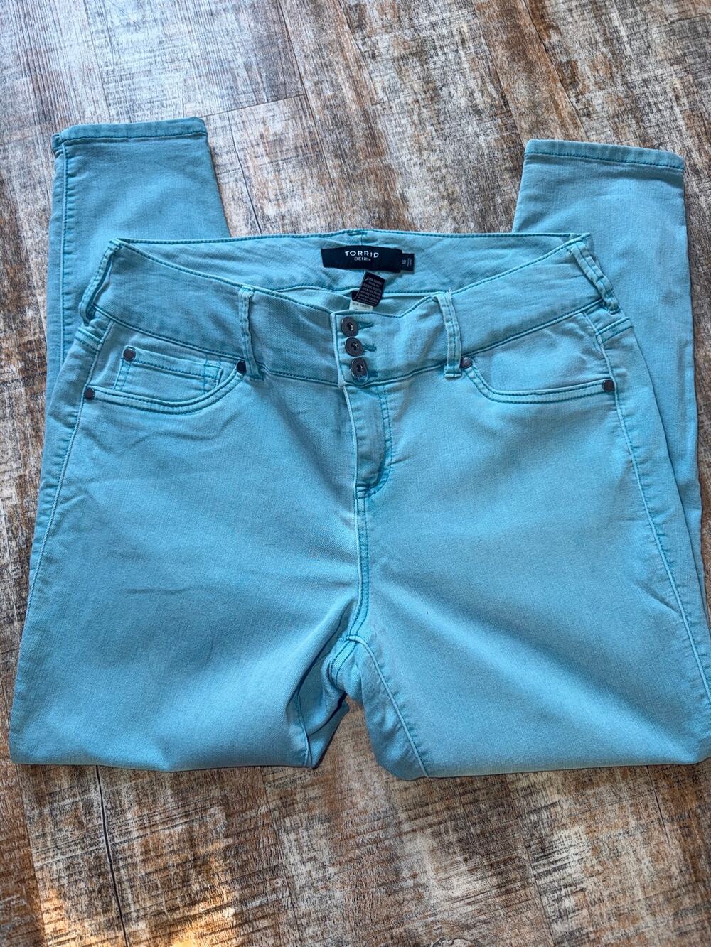 Torrid Bright Blue High Rise Stretchy Skinny Jeans Sz 16 Capris Dopamine Dress